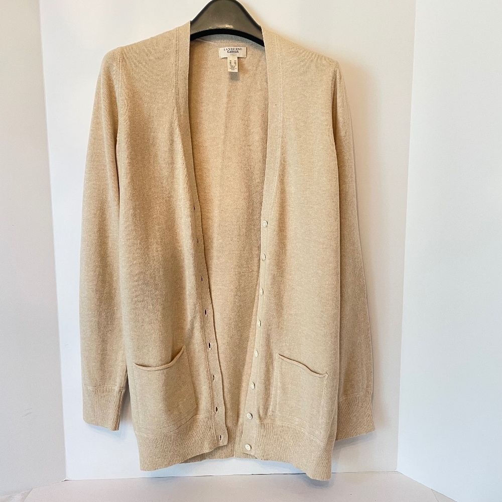 Lands End Cotton Cashmere Tan Cardigan XS
